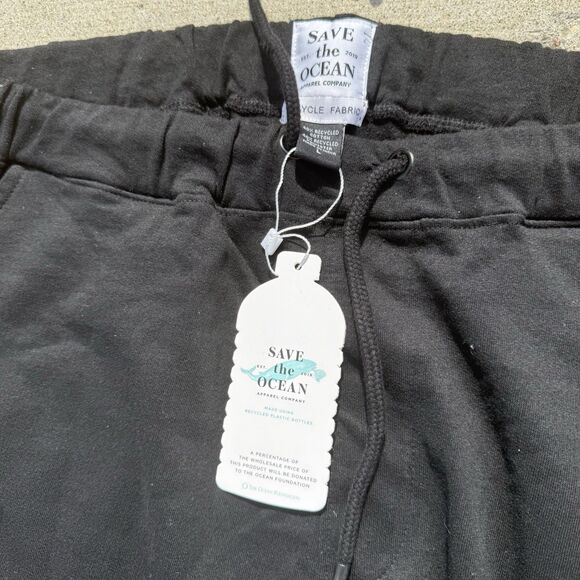 SAVE THE OCEAN Black Recycled Drawstring JOGGERS SWEATPANTS NWT $79.50 Large - Picture 4 of 5